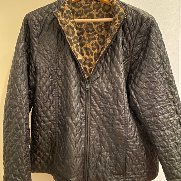 Reversable Black/Leopard Print jacket XL - Picture 2 of 7
